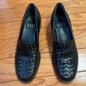 Nine West black leather woven loafers